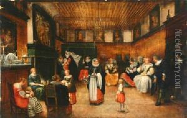 The Christening Celebration Oil Painting - Adriaen Pietersz. Van De Venne