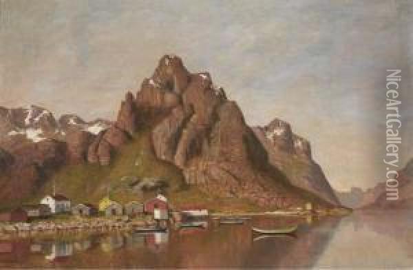 Norwegian Fishing Village Oil Painting - Johannes Von Ditten