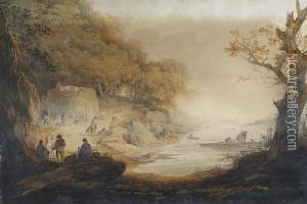 View Of Lime Kiln At Crabtree Opposite To Saltram, Devon Oil Painting - William Payne