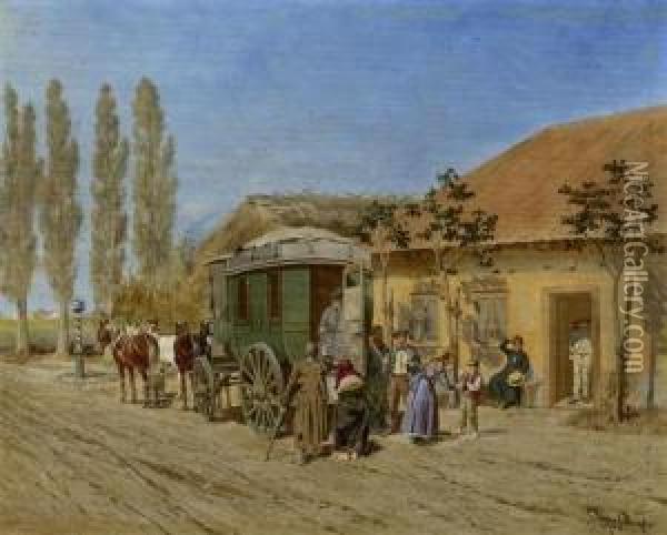 Kutschen-halt. 1900. Oil Painting - Franz Quaglio