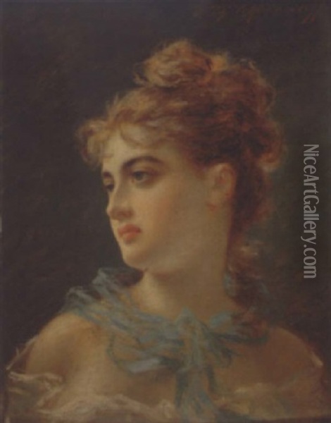 Jeune Femme Rousse Au Voile Bleu Oil Painting - Fedor Petrovich Chumakov