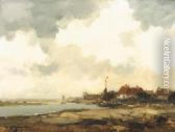 A View Of A Village By The River Oil Painting - Willem George Fred. Jansen