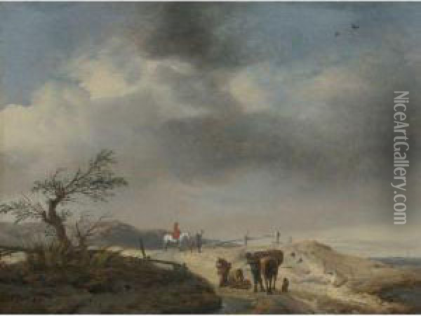 Dune Landscape With Figures Oil Painting - Pieter Wouwermans or Wouwerman