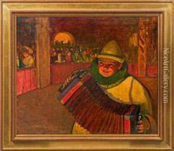 Musizierender Clownin Der Zirkusmanege Oil Painting - Alexander Von Salzmann