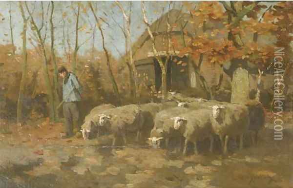 Autumn minding the flock Oil Painting - Willem II Steelink
