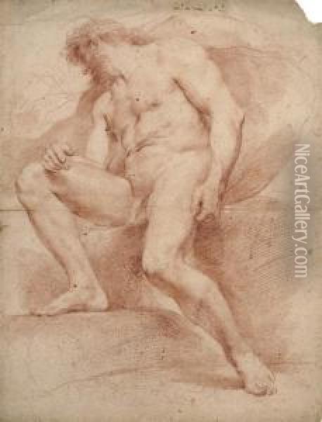 A Seated Male Nude Oil Painting - Andrea Sacchi