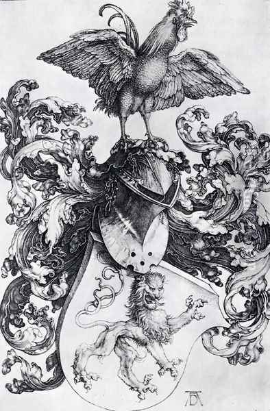 Coat Of Arms With Lion And Rooster Oil Painting - Albrecht Durer