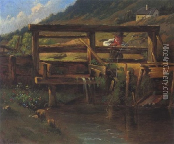 Kleiner Angler Oil Painting - Franz Sager