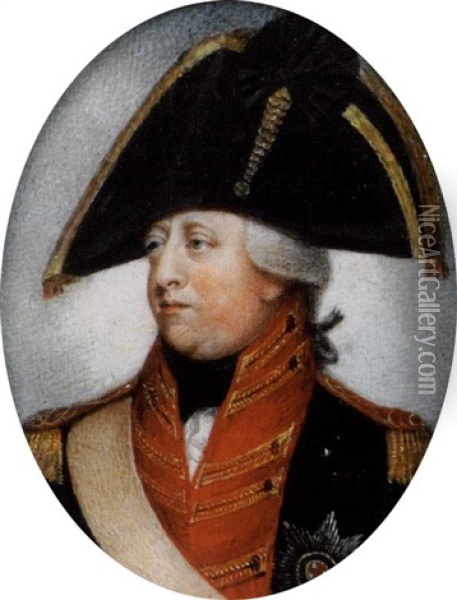 Brustbild Des Konigs George Iii Von England Und Hannover In Blau-roter Uniform Und Zweispitz Oil Painting - Richard Collins