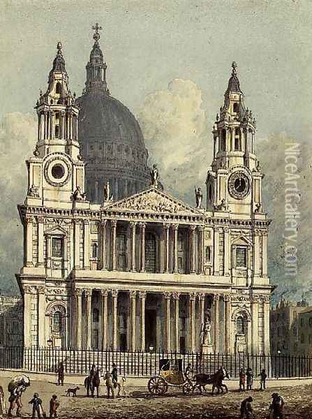West Front of St. Pauls Cathedral, 1810 Oil Painting - George Shepherd