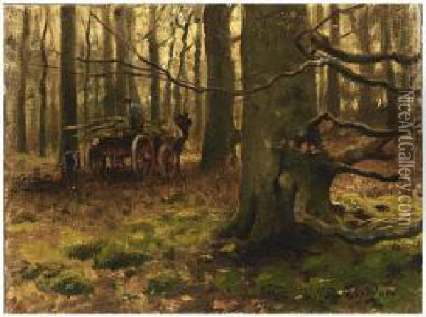 Wooded Landscape With A Horse And Carriage Oil Painting - Petrus Paulus Schiedges