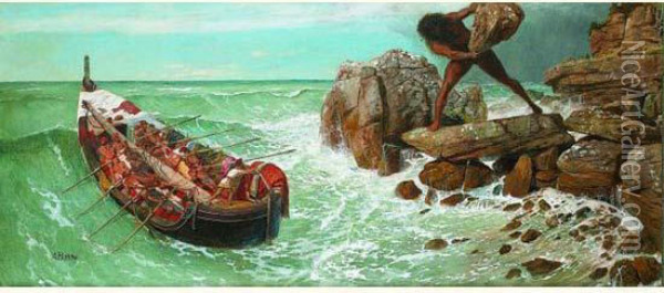 Ulysse Et Polypheme, 1896 Oil Painting - Arnold Bocklin
