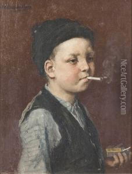 Portrat Eines Rauchenden Knabens. Oil Painting - Hugo Oehmichen