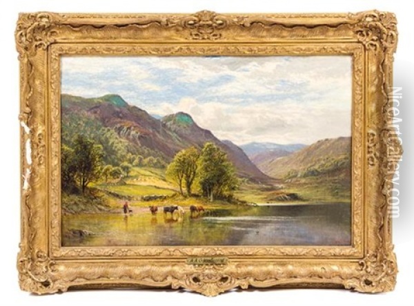Herd At The Lake Oil Painting - Alfred Augustus Glendening Sr.