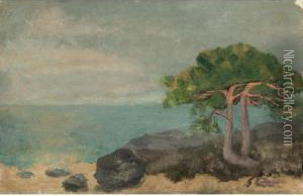 Strandparti, Kymmendo, I (beach At Kymmendo I) Oil Painting - August Strindberg