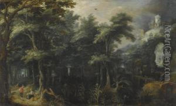 A Forest Landscape With A Watermill Beside A Mountain Torrent Oil Painting - Gillis van Coninxloo