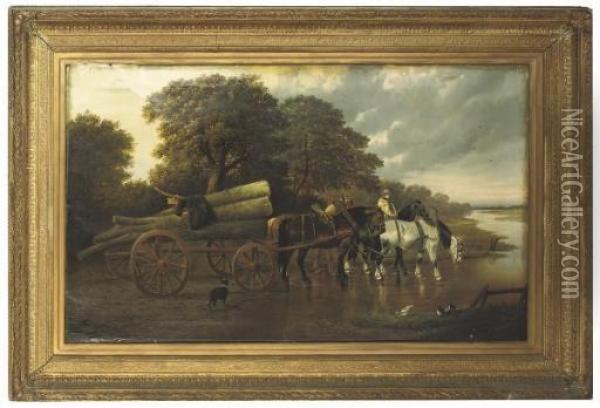 Carrying Timber Oil Painting - John Frederick Herring Snr