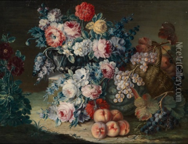 Blumen- Und Fruchtestillleben Oil Painting - Michele Antonio Rapous