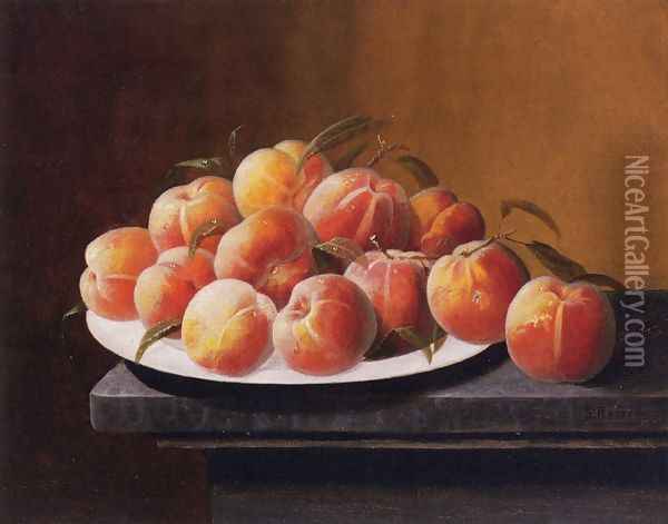 Peaches with Dew in a Bowl Oil Painting - Severin Roesen