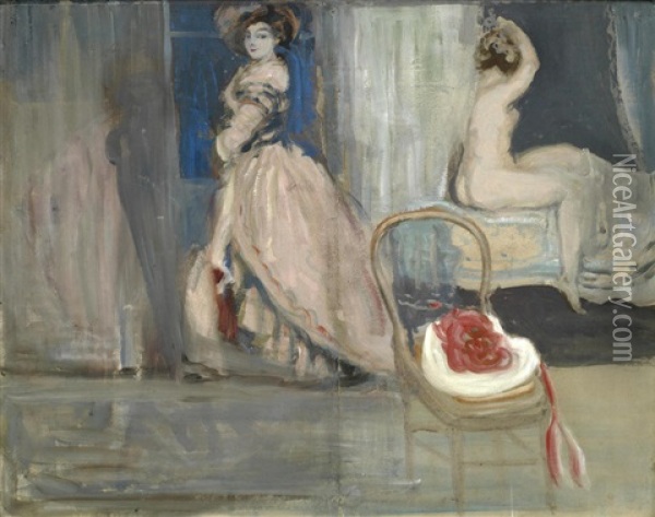 Two Ladies In A Bedchamber Oil Painting - Charles Conder