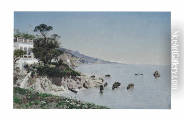 A Seaside Villa Oil Painting - Martin Rico y Ortega