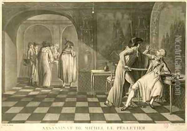 Assassination of Deputy Louis Michel Le Peletier de Saint Fargeau Oil Painting - Claude Louis Desrais