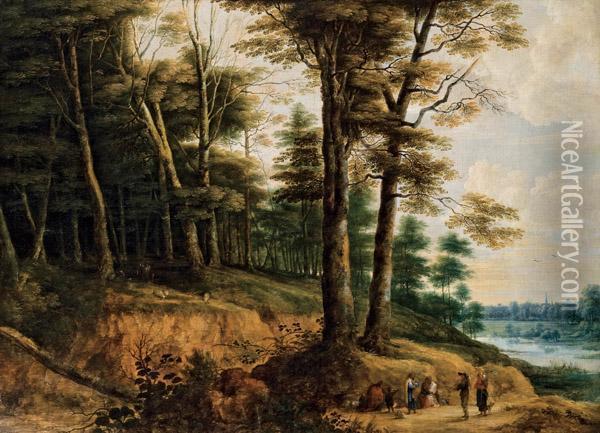 Landschaft Mit Zigeunern, Einem Jager, Frau Und Kind Oil Painting - Lucas Van Uden