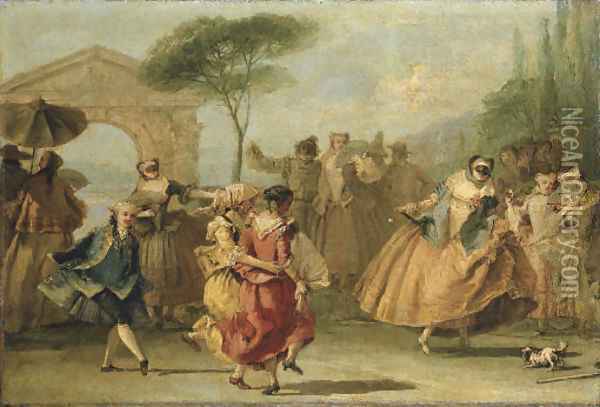 Dancing the Minuet Oil Painting - Giovanni Domenico Tiepolo