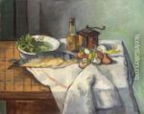 La Carpe Et Le Moulin A Cafe Oil Painting - Henri Charles Manguin