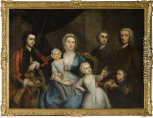 Portrait Of A Family In An Interior Oil Painting - Charles Philips