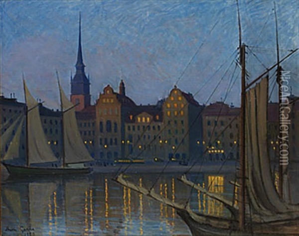 Kornhamnstorg, Hostkvall Oil Painting - Aron Gerle