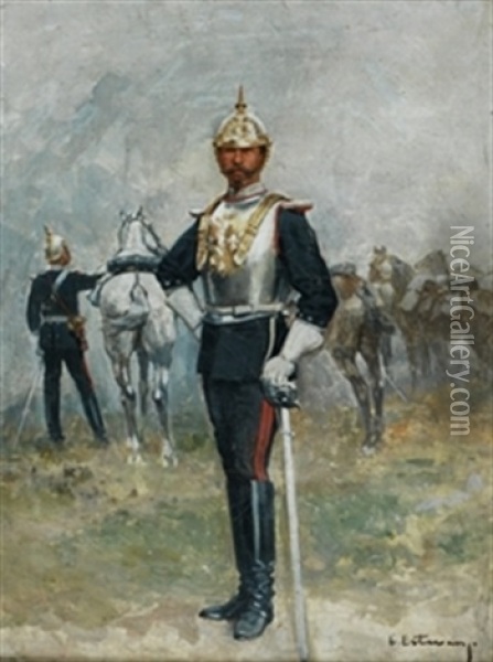 Militar A Caballo Oil Painting - Enrique Estevan Y Vicente