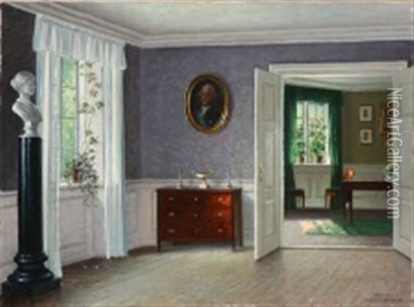 Living Room Interior From Bakkehuset Oil Painting - Hans Hilsoe