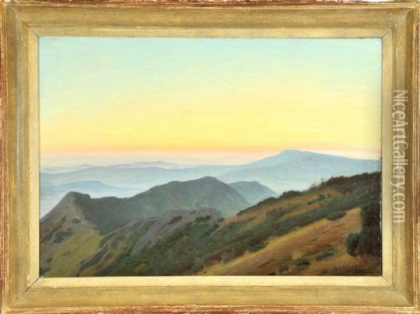 Sonnenuntergangsstimmung Im Gebirge Oil Painting - Hermann Von Glass