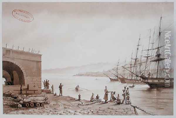 View of Fort Bab Azoun from the Port, Algiers, c.1830-31 Oil Painting - Yung