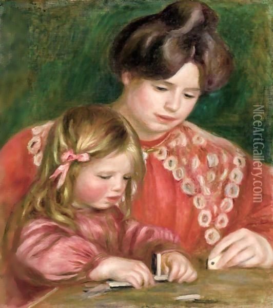 Gabrielle Et Coco Jouant Aux Dominos Oil Painting - Pierre Auguste Renoir