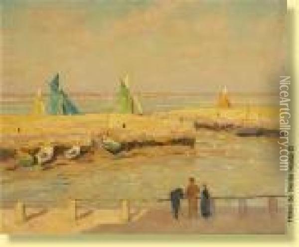 Port Breton A Maree Basse Oil Painting - Victor Gilsoul