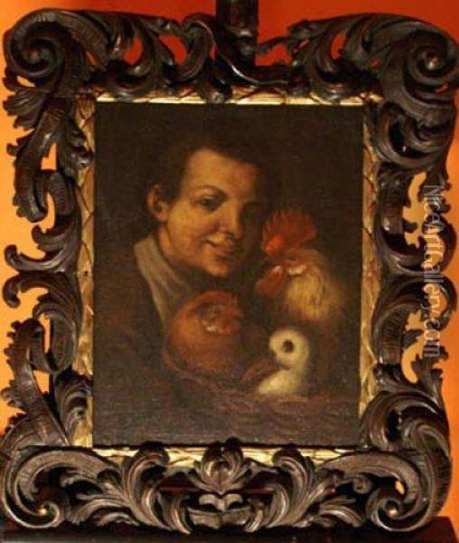 Boy With Basket Of Birds Oil Painting - Vittore Ghislandi