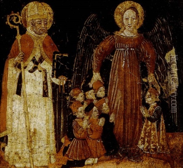 Saint Nicolas De Bari Et Un Ange Gardien Oil Painting - Neri di Bicci