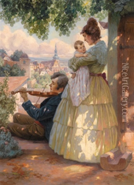Familienidylle, Im Hintergrund Krems An Der Donau Oil Painting - Rudolf Alfred Hoeger