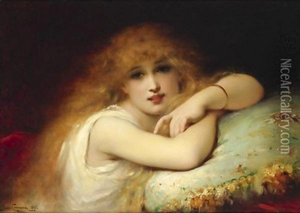 A Young Woman Of Leisure Oil Painting - Pierre Oliver Joseph Coomans