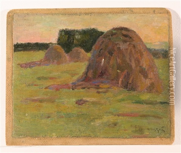 Haystacks In A Field Oil Painting - Konstantin Yakovlevich Kryzhitsky
