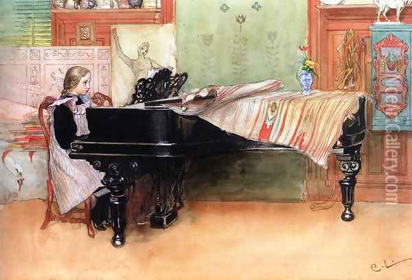 Skalorna (Playing Scales) Oil Painting - Carl Larsson