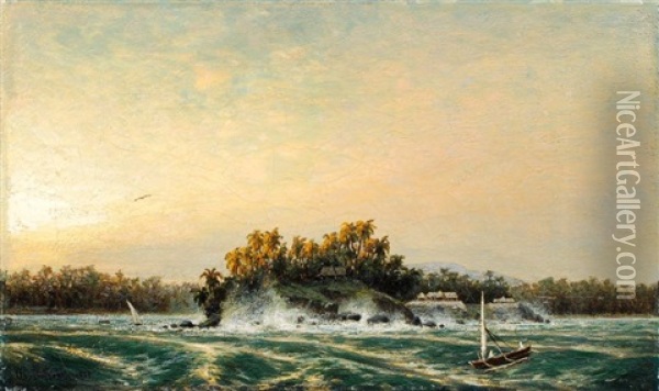 Sudseelandschaft Mit Fischerboot Oil Painting - Oscar Eschke