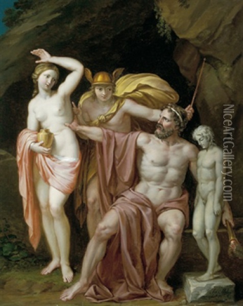 Prometheus, Merkur Und Die Pandora Oil Painting - Josef Abel