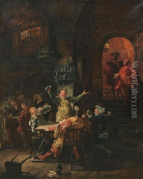 Tavern Interior With Drinking-bout Oil Painting - Eduard Von Grutzner