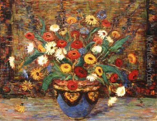 Still Life With Flowers In A Jardiniere Oil Painting - Dorothea Litzinger