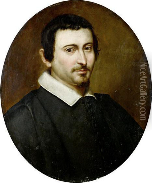 Portrait Of A Gentleman, Bust-length, In Black Costume Oil Painting - Giovanni Battista Passeri