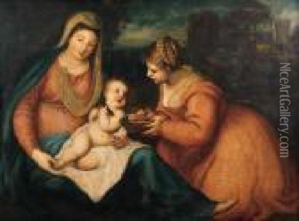 Santa Dorotea Offre Fiori E Frutti Al Bambino Gesu Oil Painting - (Alessandro) Padovanino (Varotari)