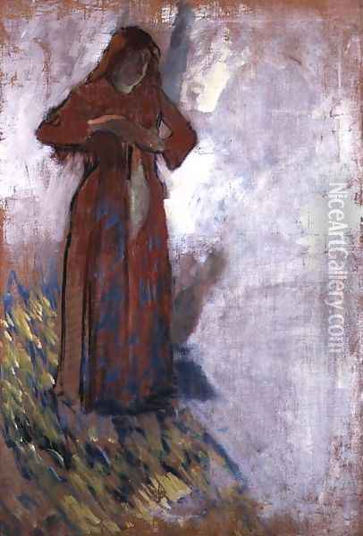 Woman Undressing Oil Painting - Edgar Degas